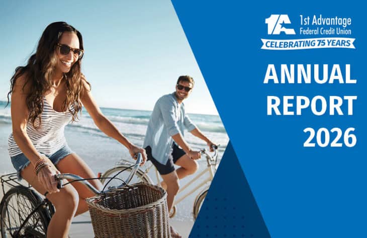 Cover of the 2026 Annual Report. Couple riding their bikes on the beach.