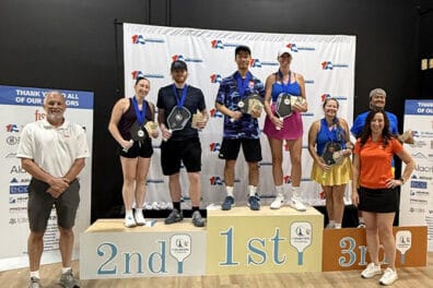 Group photo of the Pickleball winners in 1st, 2nd, and 3rd position.